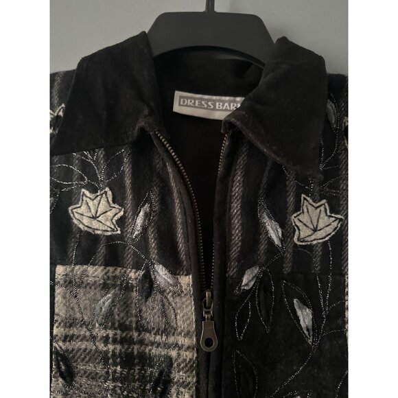 VTG Dressbarn Wool Leather Vest Women S Embroidered Front Plaid Back Cottagecore - Picture 2 of 7